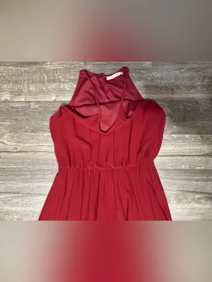 Miami Burgundy Halter Mini Dress Flowy Pleated Sleeveless Party Dress thumbnail 6