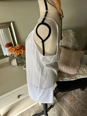 Frame White v neck 100% Cotton sheer lingerie pj Slip Dress L thumbnail 3