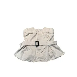 Zara Women's Sz Small Gabardine Top with Belt Light Beige Khaki Strapless Cotton thumbnail 3