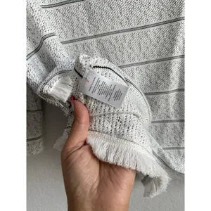 Talbots Women's Size Large 3/4 Sleeve Fringe Hem Sweater Top White Black Stripes thumbnail 8