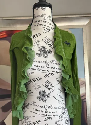 Abercrombie & Fitch Y2K vintage 2000s Green Ruffled Henley sweater kids XL thumbnail 1