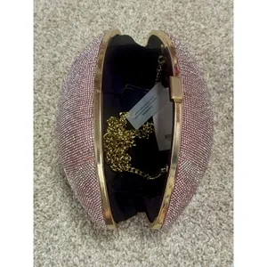 Pink Rhinestone Crystal Football Evening Clutch Gold Chain Shoulder Bag NWT thumbnail 10