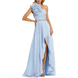 Mac Duggal Blue Size 4 Pleated Ruffle One Shoulder Maxi Gown Dress thumbnail 3