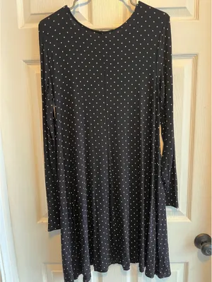 Old Navy Black & White Polka Dot Long Sleeve Swing Dress M thumbnail 5