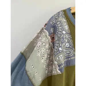 Free‎ People Olive Green Patchwork Boho Oversized Blouse Top Size Small thumbnail 7