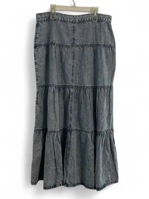 M Jeans Maurices Women's 8 Denim Maxi Skirt Ruffle Jean Acid Wash High Waist thumbnail 3