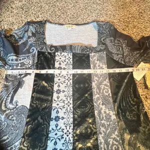 One World Womens Patchwork Paisley Square Neck Long‎ Sleeve Top M thumbnail 4