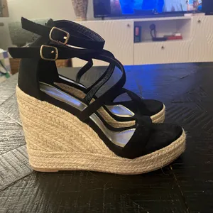 Black Espadrille Platform Wedge Sandals - Size 37 EUC thumbnail 4