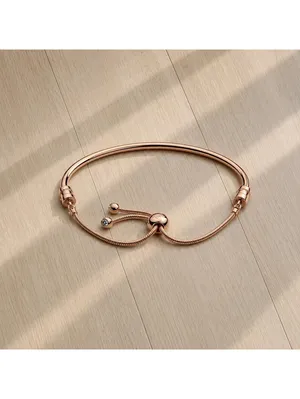 Pandora Rose Flower Stem Slider Bracelet 14k Rose Gold Plated CZ thumbnail 2