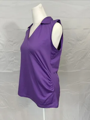Lady Hagen Women's Golf Tank Top With Ruched Side Size Small Purple Polka Dot thumbnail 2