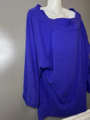 We The Free Sweater Tunic Womens Large Blue Boat Neck Lightweight Knit Raglan thumbnail 4