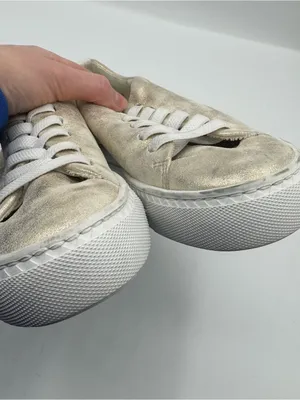 Paul Green Ajay Sneaker‎ Women 7 Gold Good Metallic Leather Low Top Elastic Lace thumbnail 3