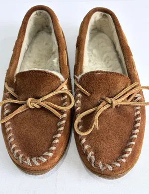Minnetonka‎ Brown Suede Shearling Lined Moccasins Leather Laces Women's 6 thumbnail 1