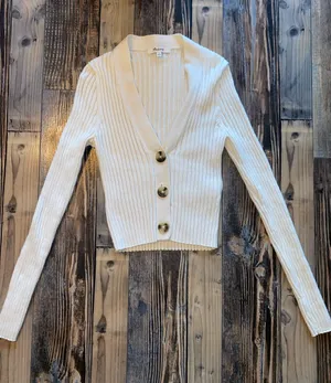 Madewell Cream Ribbed Wool Cotton blend V-Neck Button Front Cardigan thumbnail 1