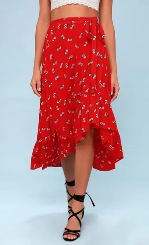 Billabong Red Floral Print Midi Wrap Skirt thumbnail 3