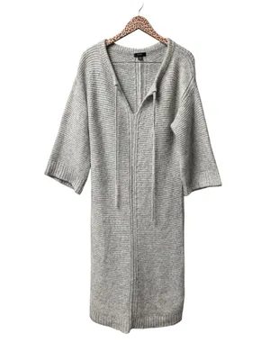 J. Crew Relaxed Tie Neck Long Sleeve Knit Sweater Midi Dress Wool Blend Gray S/M thumbnail 2