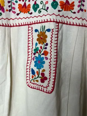 Colorful Florals Mexican Embroidered Short Sleeve Peasant Blouse Boho thumbnail 5