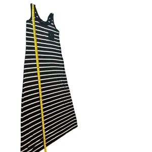 Karen By Karen Kane Black White Stripe Sleeveless Sequin Pocket Maxi Dress S thumbnail 8