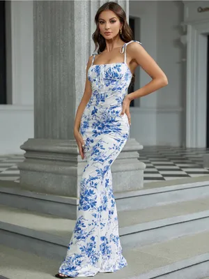 $69 NWOT Marthea Tie Shoulder Fishtail Hem Floral Print Maxi Dress - BFloral L thumbnail 5