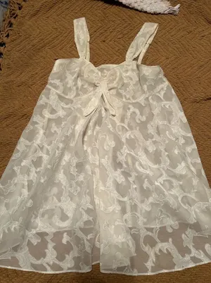 Victoria’s Secret Vintage 80s Gold Label Baby Doll Chemise Slip Mini Dress Cream thumbnail 1