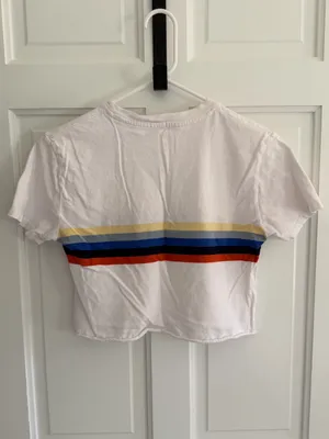 Brandy Melville John Galt Rainbow Stripe Cropped Tee White‎ Short Sleeve Size Small thumbnail 3