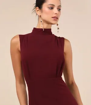 Lulus Elegant Sleeveless Burgundy Dress thumbnail 2