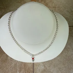 Handmade Antique Silver Toy Soldier Nutcracker with Red Crystal Chain Necklace thumbnail 4