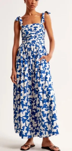 Abercrombie & Fitch Womens Emerson Maxi Dress Blue White Medium Tall thumbnail 1