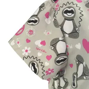 Serene Uniforms Sloth Print Scrub Top Pink Peace Hearts Pockets Women’s MEDIUM thumbnail 5