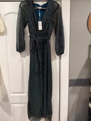 Petal‎ & Pup Shimmery Teal Wrap Jumpsuit with Tie Waist small thumbnail 2