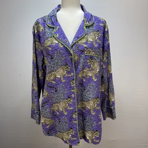 PrintFresh Long Pajama Set Size L‎ Purple Bagheera Leopard Print Organic Cotton thumbnail 2