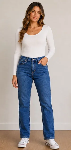 Levi's 505 Straight Leg Jeans Women's 8 Medium Blue Mid Rise Stretch Denim EUC thumbnail 1