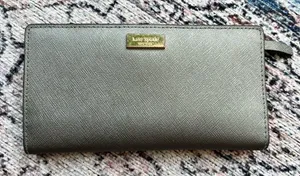 Kate Spade Newberry Lane Stacy Bifold Wallet Silver Gray Leather thumbnail 1