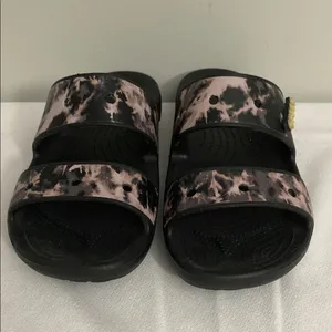 CROCS women’s Black and Purple Tie-Dye Slide Sandals size 9 thumbnail 2