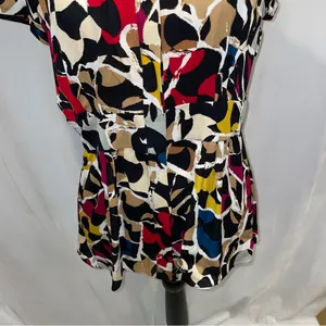 Y2K babydoll cap sleeve silk geometric blouse button front banded waist DVF thumbnail 5