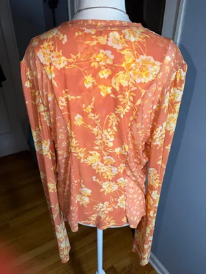 Free People Coral Floral Tie-Front Blouse thumbnail 5