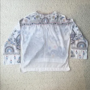 Zara Embroidered Floral‎ Fish Turtle Bird V-Neck Blouse Oyster White Small thumbnail 10