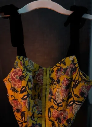 Free People Yellow Floral Corset Top Tie Straps thumbnail 2