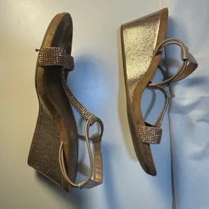 Style &Co Mulan Size 6 Gold Bronze Sequin Wedges Festive Wedding Guest Fancy thumbnail 5