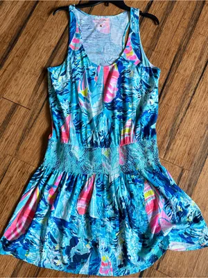 Lilly Pulitzer Tideline Tank Dress "Hey Bay Bay" sailboat print smocked waist thumbnail 2