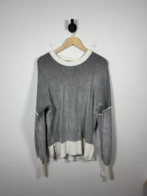 Oversized Ribbed Sweater Women Contrast Hem Crewneck Relaxed Knit Size M thumbnail 4