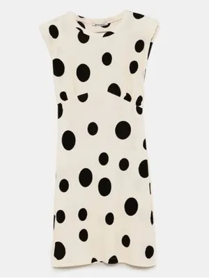 Zara Trafaluc beige sleeveless dress black polka dots and shoulder pads thumbnail 4