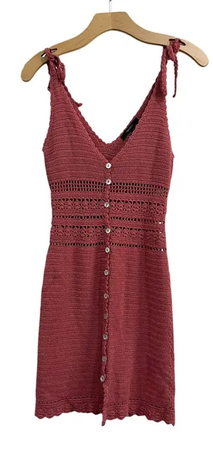 Forever 21 Pink Crochet Knit Mini‎ Dress Y2K Coquette Size Small thumbnail 1