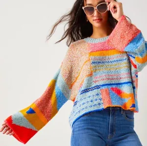Sincerely Jules Multicolor Abstract Wool Blend Knit Oversized Cropped Sweater thumbnail 1