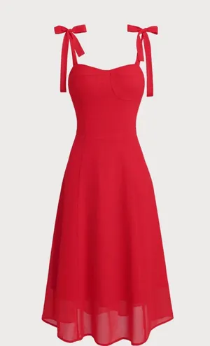 Rihoas Red Sweetheart Neck Tie Strap Midi Dress thumbnail 6