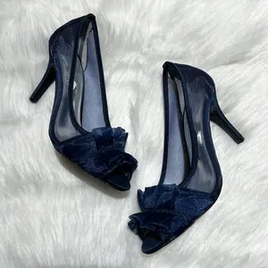 Nina raizel Navy Blue Sheer Ruffled pumps‎ Size 6M. B78 thumbnail 3
