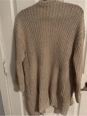 SHEIN Taupe Open-Front Chunky Knit Cardigan with Pockets thumbnail 3