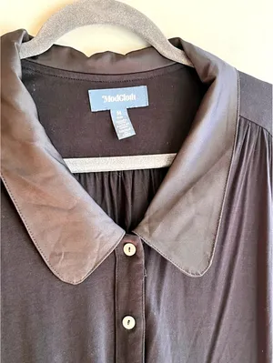 ModCloth Black Button Down Blouse Satin Peter Pan Collar Blouson Long Sleeve M thumbnail 5