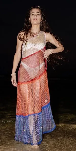 Queen of Sparkles beaded Mesh One Shoulder Asymmetrical‎ Swim Coverup Sz M thumbnail 1