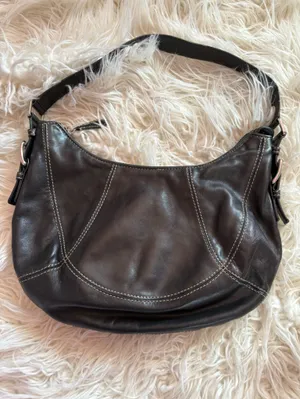 Michael Kors Black Leather Hobo Shoulder Bag White Contrast Stitch Y2K thumbnail 4